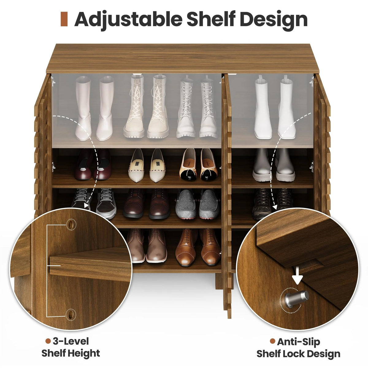 47" Wide Shoe Cabinet with Drawers and Adjustable Shelves