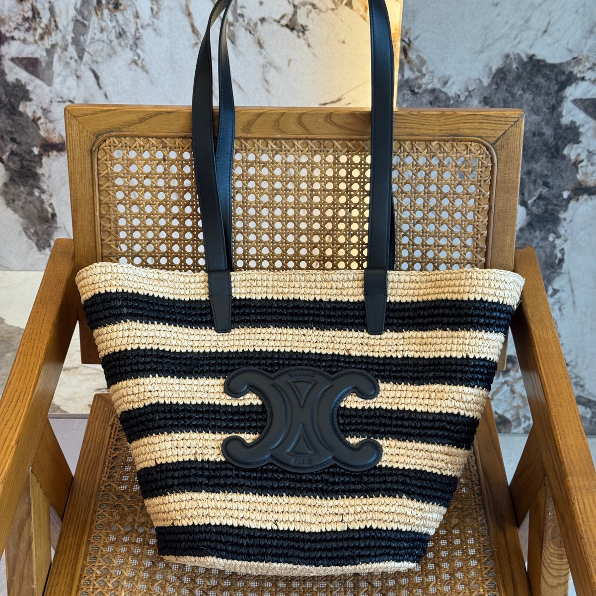 Celine Striped Couffin Panier Bag – luxury designer cel striped couffin panier bag at Velouxe