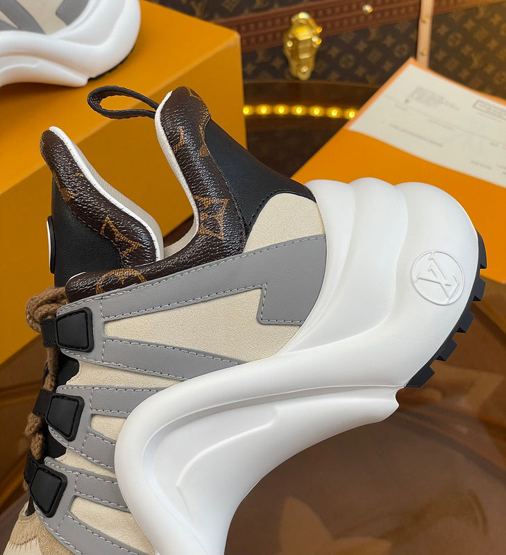 Louis Vuitton Chocolate Brown Combat Boots - Close-Up Texture View
