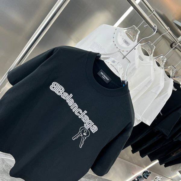 Close-up of Balenciaga t-shirt craftsmanship