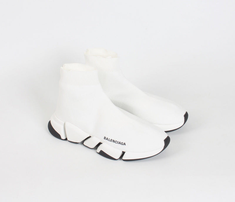 Balenciaga White Chunky Platform Sneakers - Angled View