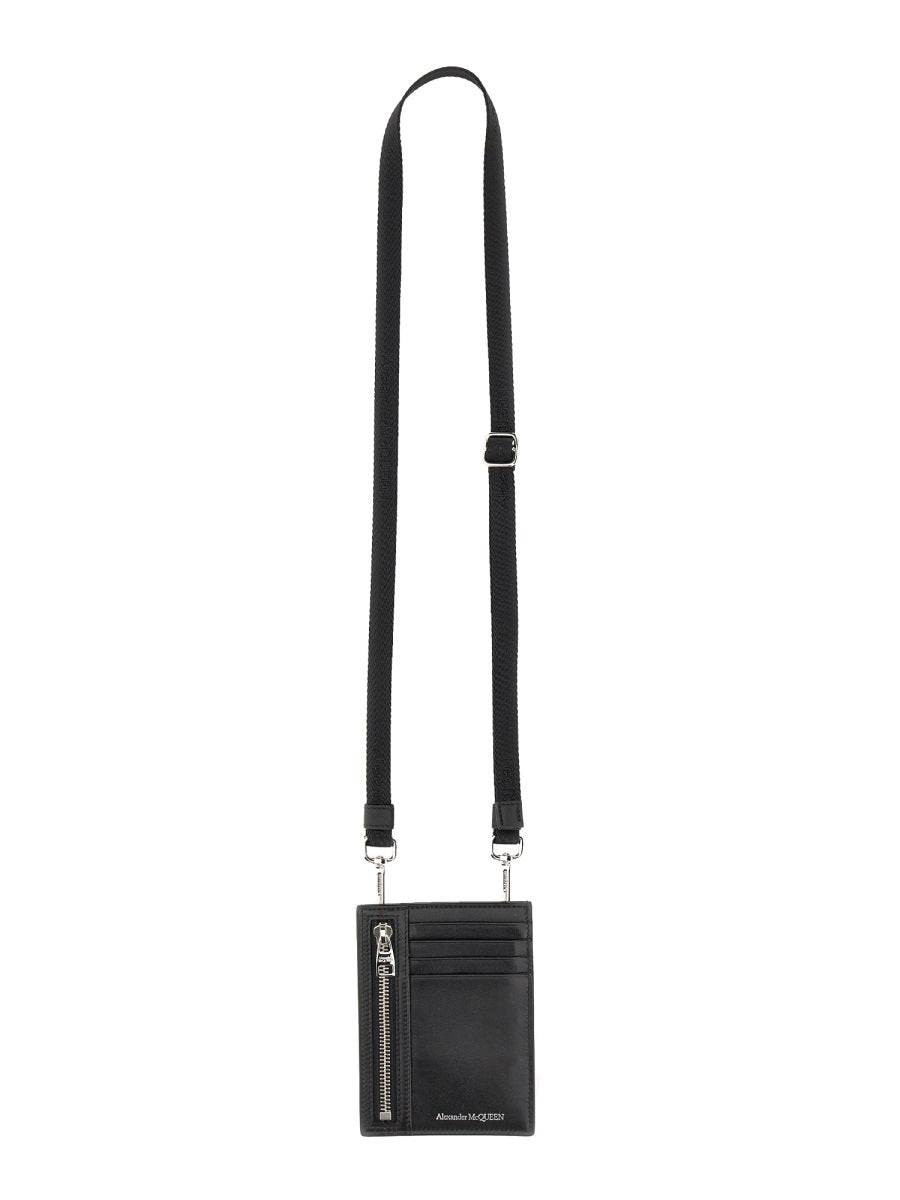 Alexander McQueen Wallets? Alexander Mcqueen Men Card Holder With Logo Print Elegant Everyday Leather Wallet