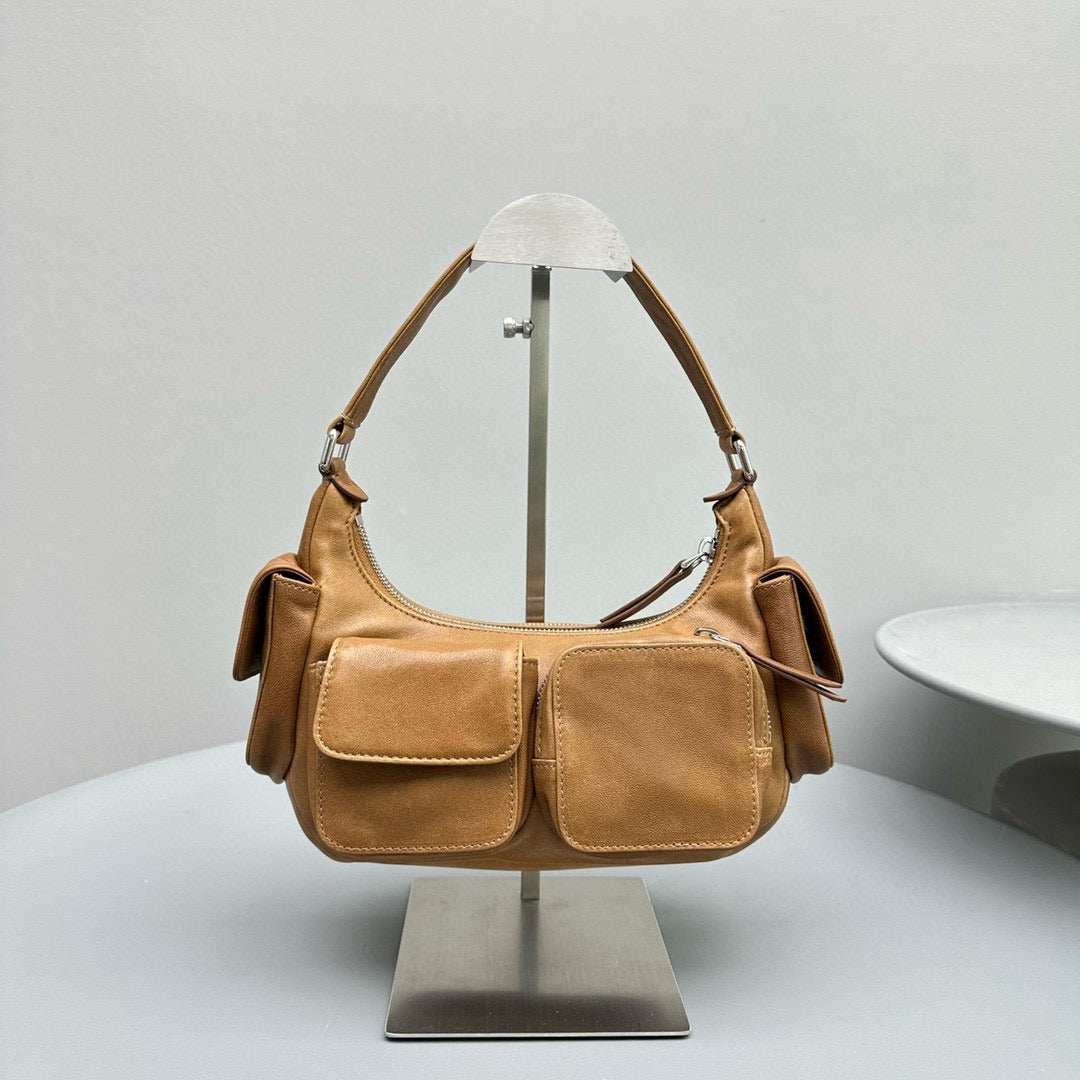 Bags- Miu M Pocket Nappa Leather Bag Premium Designer Shoulder Bag
