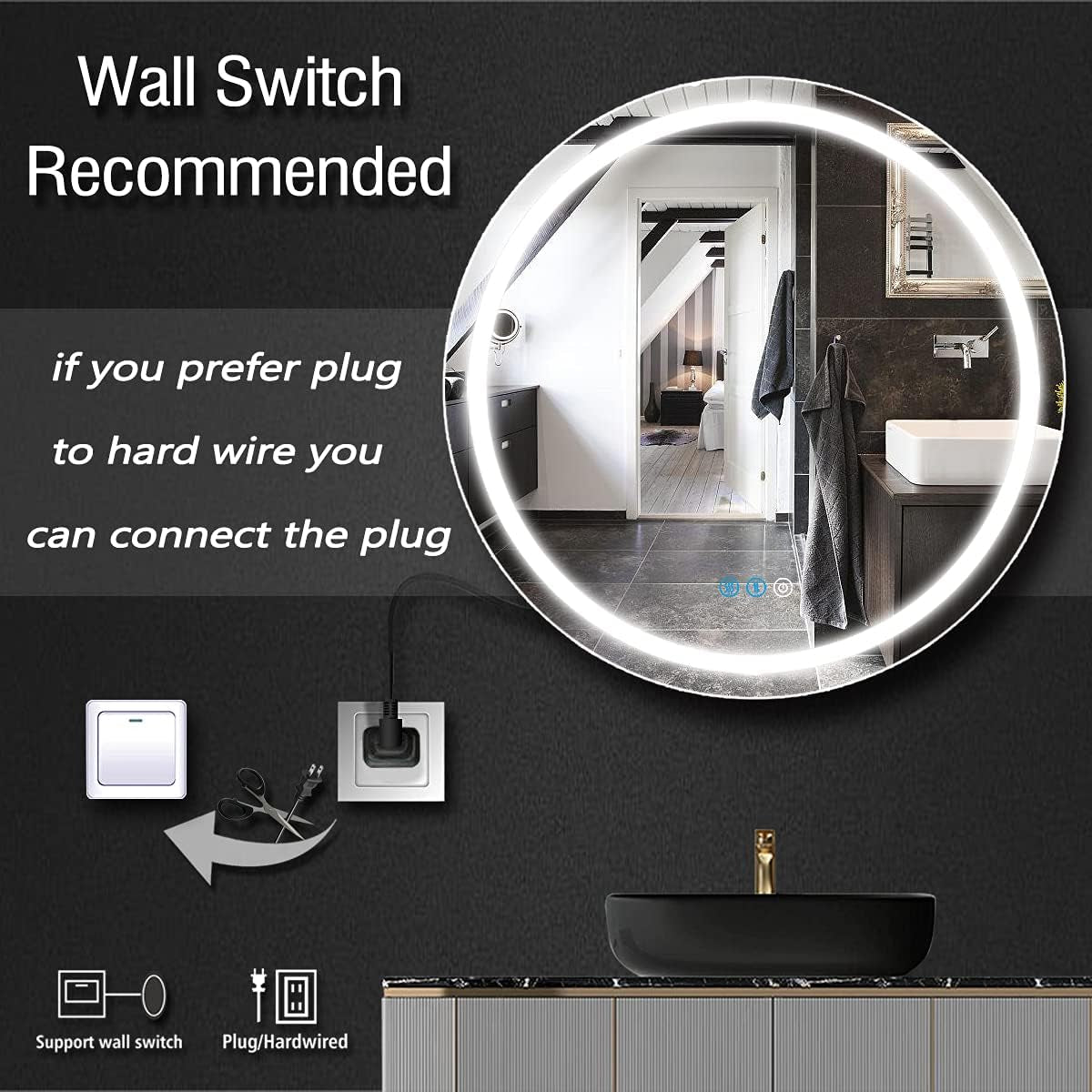 32 Inch Bathroom round LED Mirror with Lights