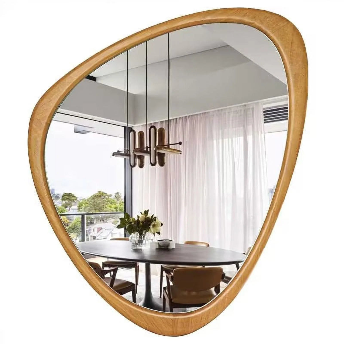 Irregular Natural Wood Frame Wall Mirror for Bathroom