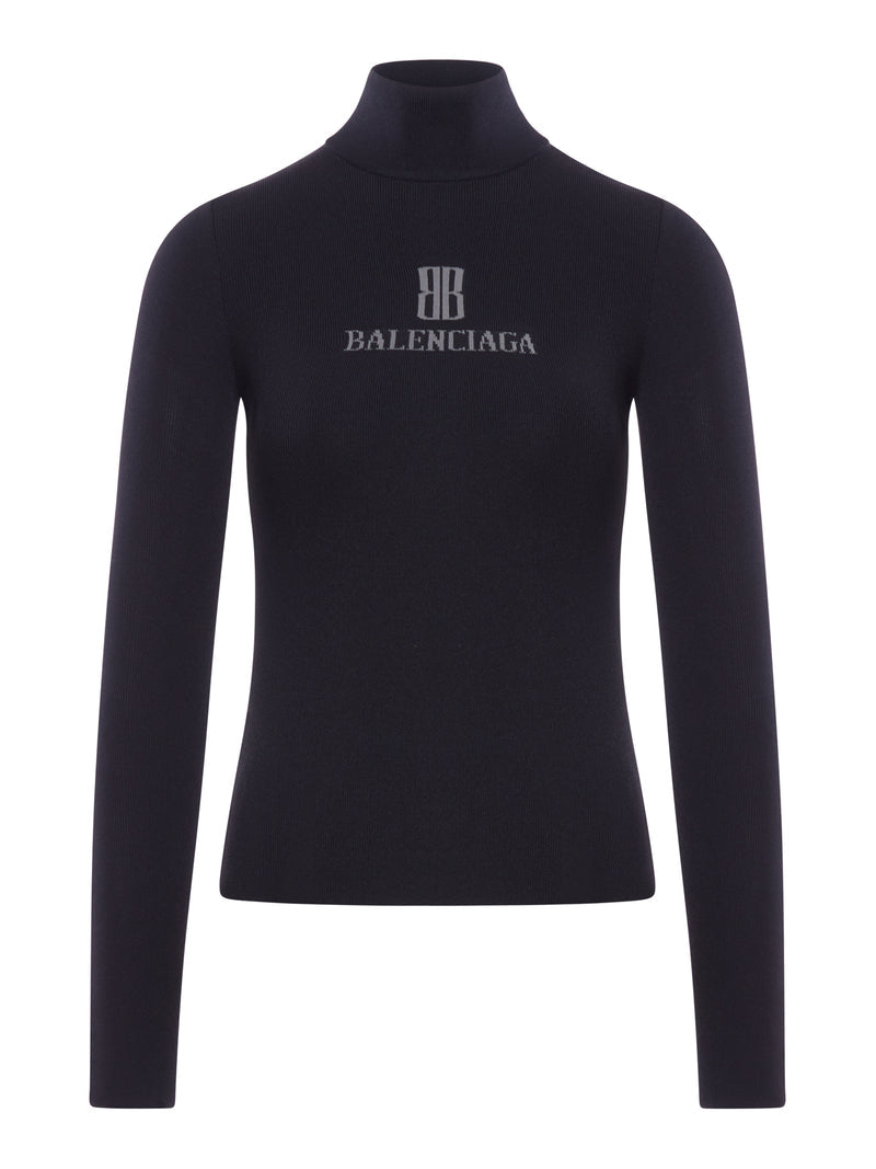 Balenciaga Sweaters? Balenciaga Women Viscose Nano Bb High Neck Sweater Luxury Designer Knit Sweater