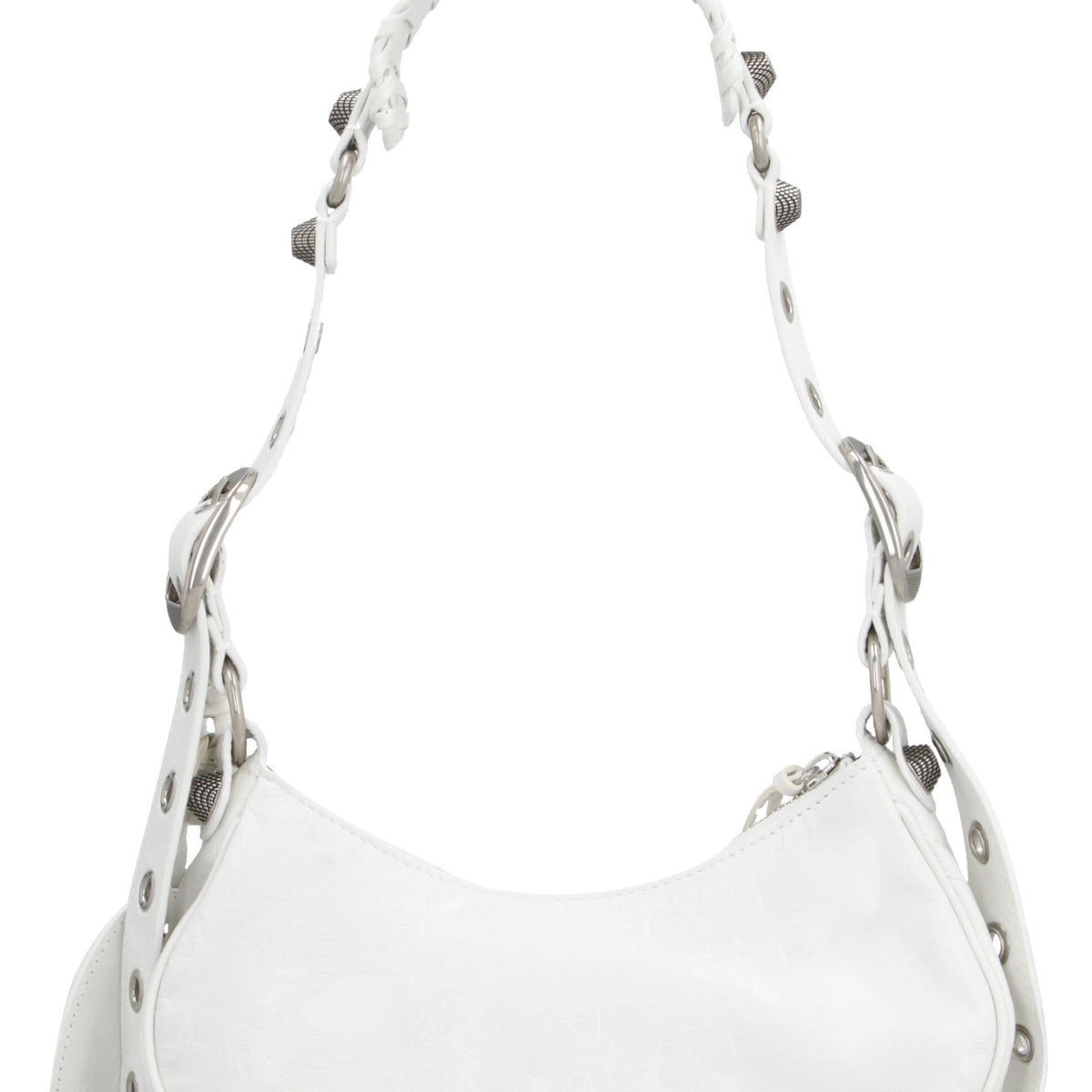 Close-up of Balenciaga crossbody hardware and fine stitching
