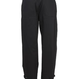 Close-up of Alexander McQueen pants hardware and fine stitching