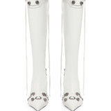 Close-up of Balenciaga boots hardware and fine stitching