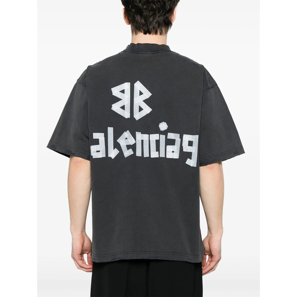 Close-up of Balenciaga tee shirts hardware and fine stitching