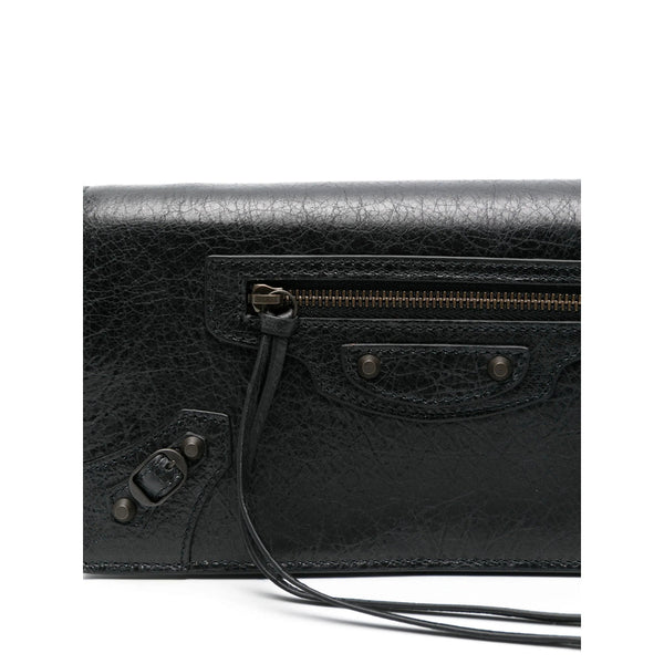 Close-up of Balenciaga clutches hardware and fine stitching
