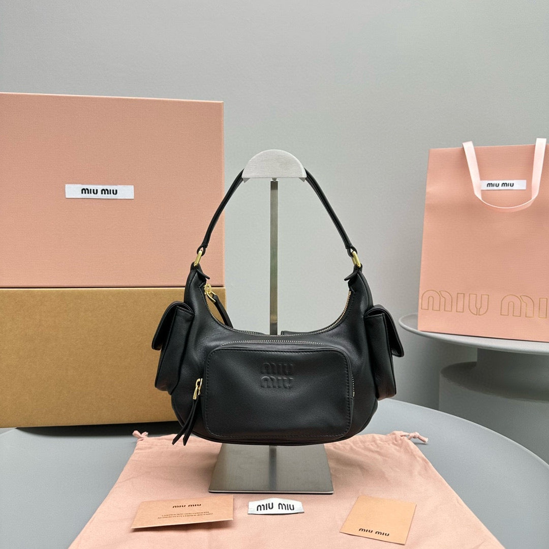 Bags- Miu M Pocket Nappa Leather Bag Luxury Designer Leather Handbag