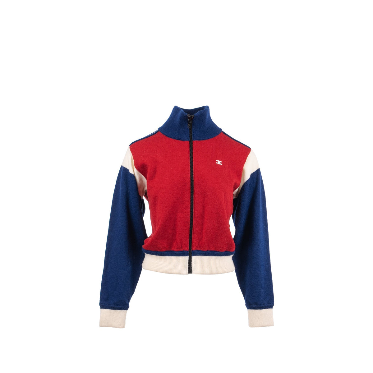 Celine Jackets? Celine Size S Triomphe Zip Jacket Wool Red Navy White Luxury Designer Outerwear Jacket