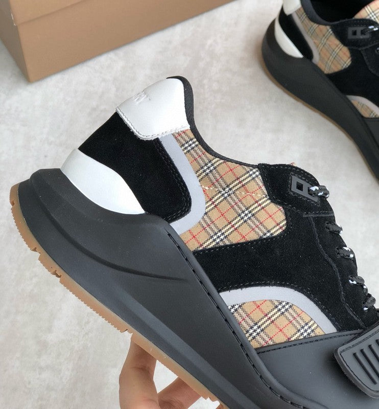 Burberry Grey Block Heel Pumps - Side Profile View