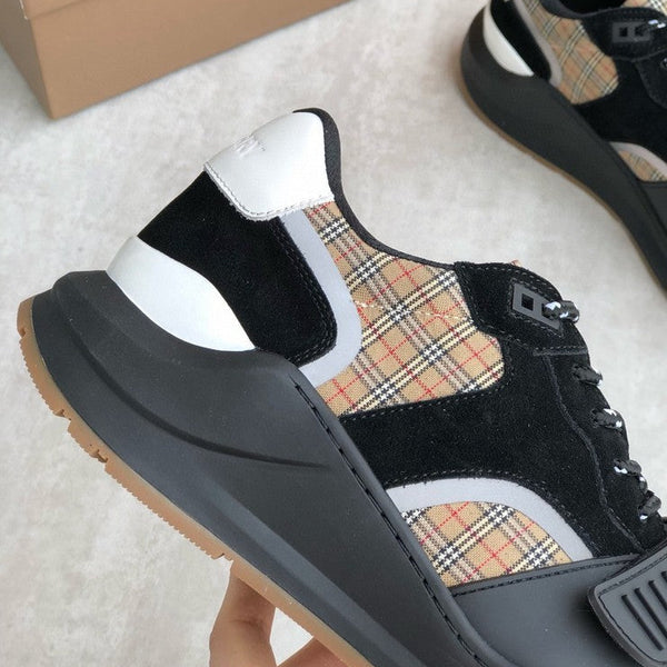 Burberry Grey Block Heel Pumps - Side Profile View