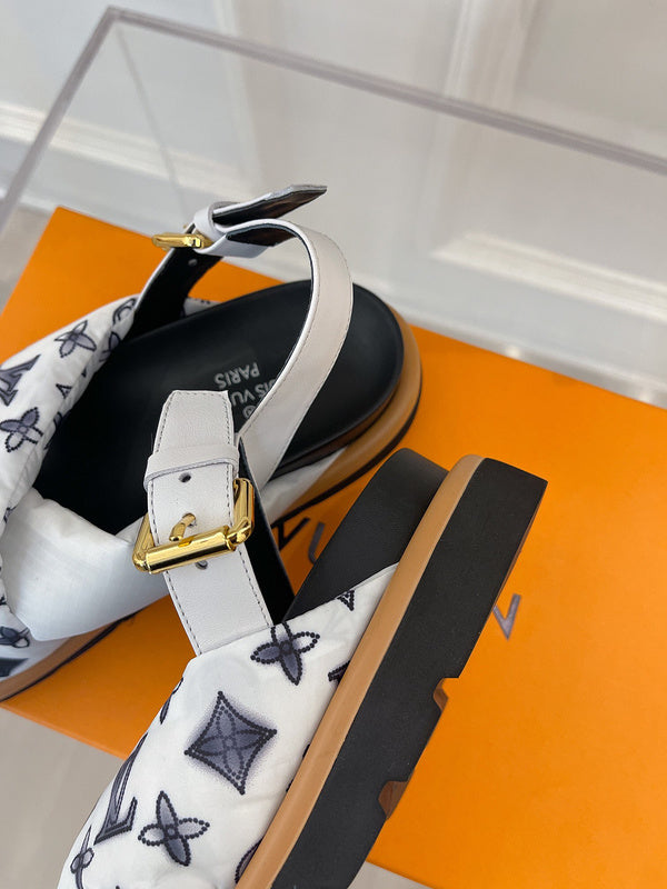 Louis Vuitton Beige Block Heel Pumps - Back View