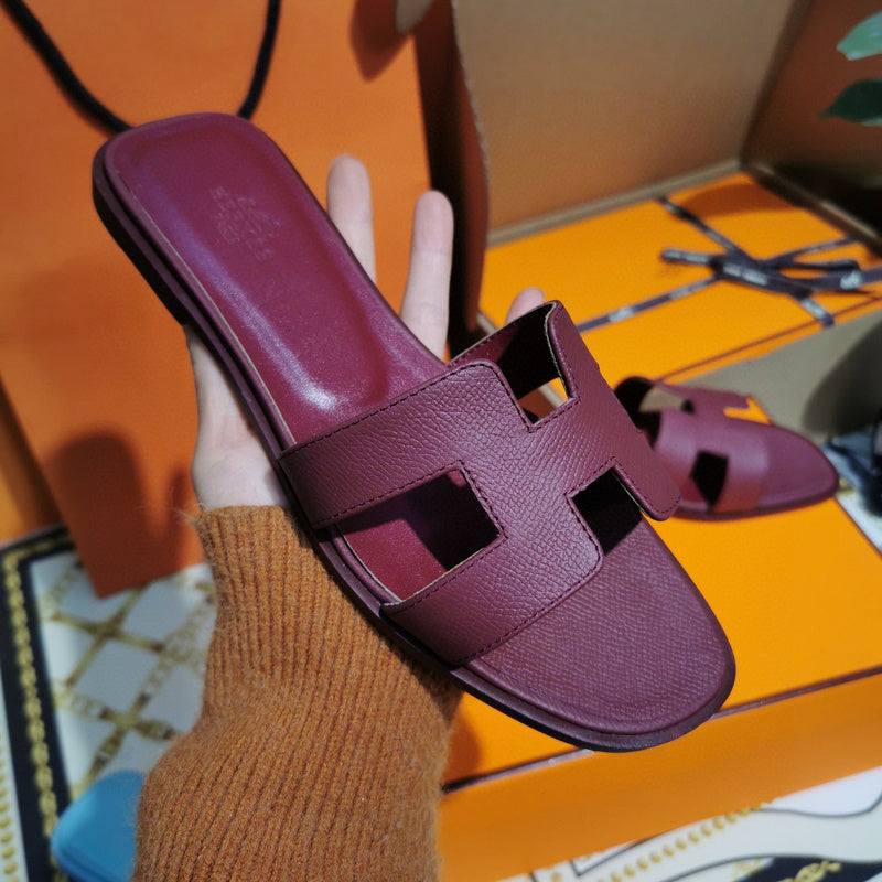Hermès Grey Slide Sandals - Back View