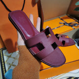 Hermès Grey Slide Sandals - Back View