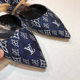 Louis Vuitton Tan Ankle Strap Heels - Close-Up Texture View