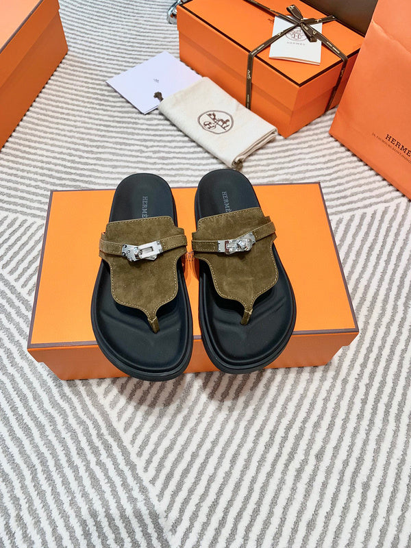 Hermes sandals Style 220 - front view, statement logo accent
