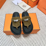 Hermes sandals Style 220 - front view, statement logo accent