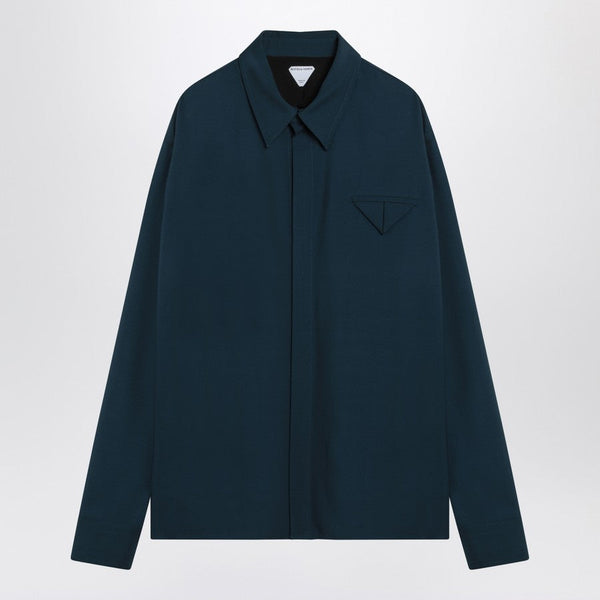 Bottega Veneta Tops? Bottega Veneta Men Petrol Blue Wool Shirt Premium Designer Casual Top