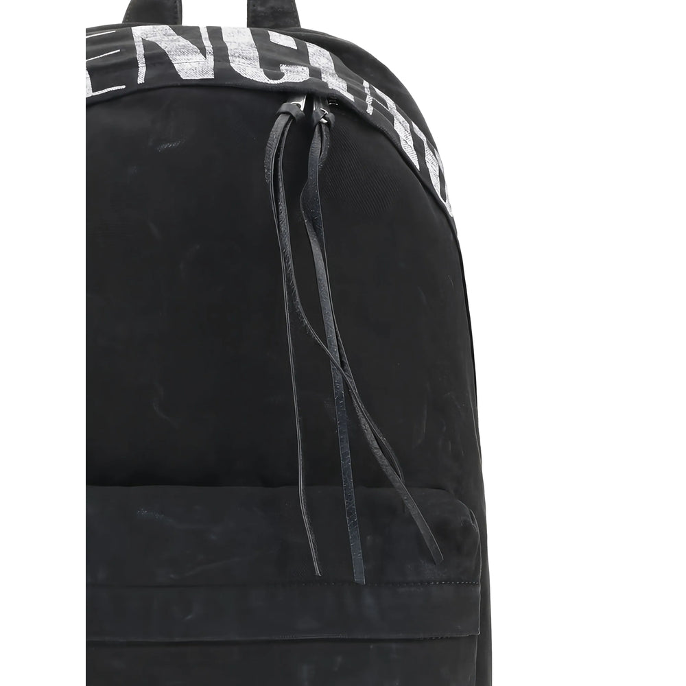 Close-up of Balenciaga backpacks hardware and fine stitching