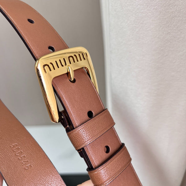 Belts- Miu M Belt 3 Cm Premium Leather Designer Belt