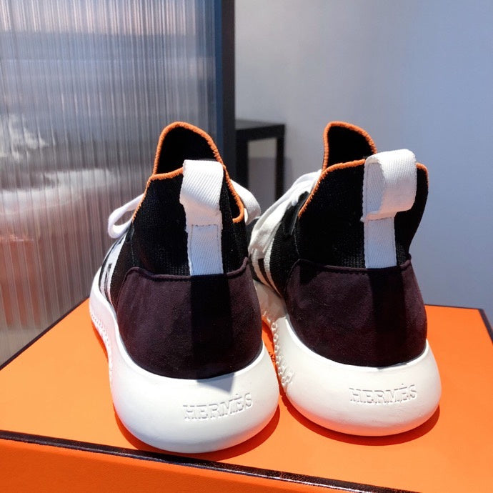 Hermès Burgundy Chunky Platform Sneakers - Angled View