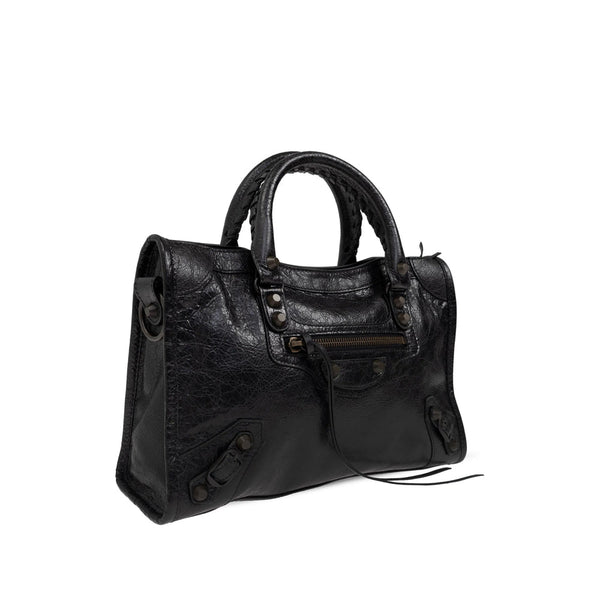 Close-up of Balenciaga totes hardware and fine stitching