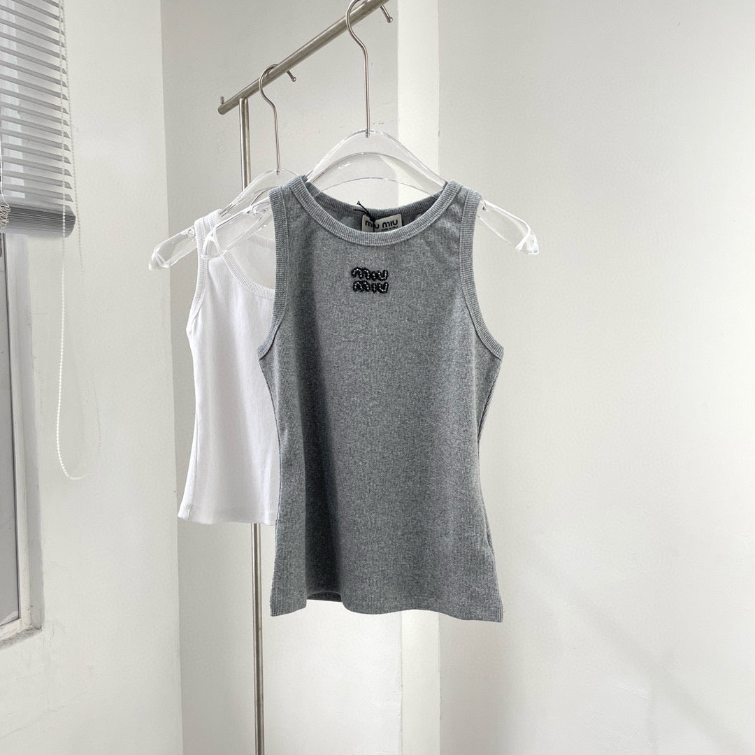 Tops- Miu M Tank Top Elegant Everyday Designer Top