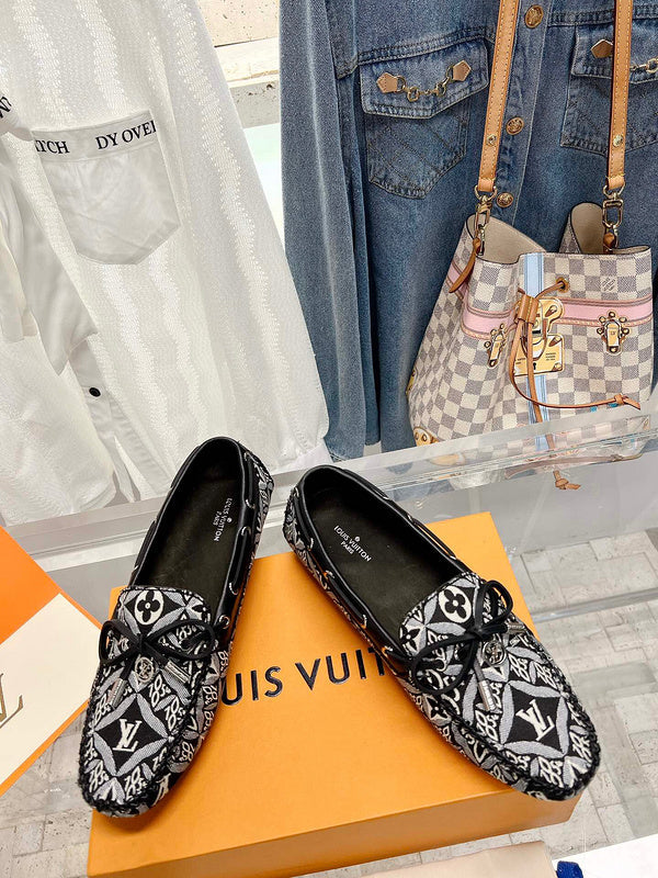 Louis Vuitton Black Classic Ballet Flats - Side Profile View