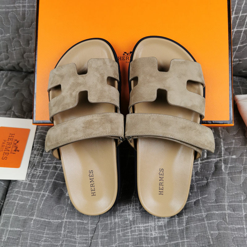 Hermès Chocolate Brown Block Heel Sandals - Sole Detail View