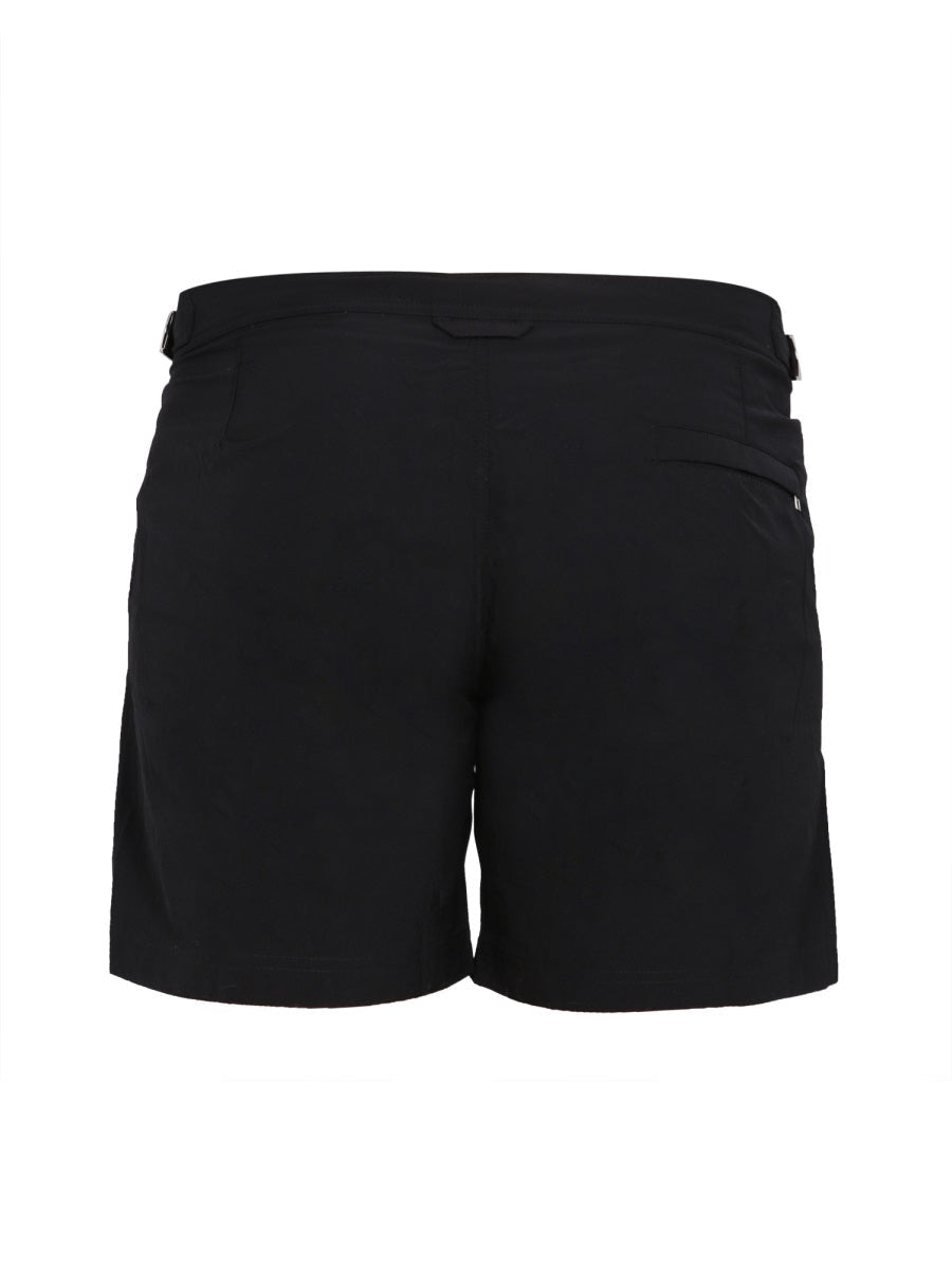 Close-up of Alexander McQueen swimsuits hardware and fine stitching
