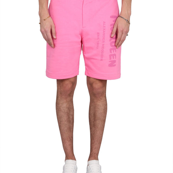 Alexander McQueen Shorts? Alexander Mcqueen Men Bermuda Shorts With Graffiti Logo Print Premium Designer Casual Shorts