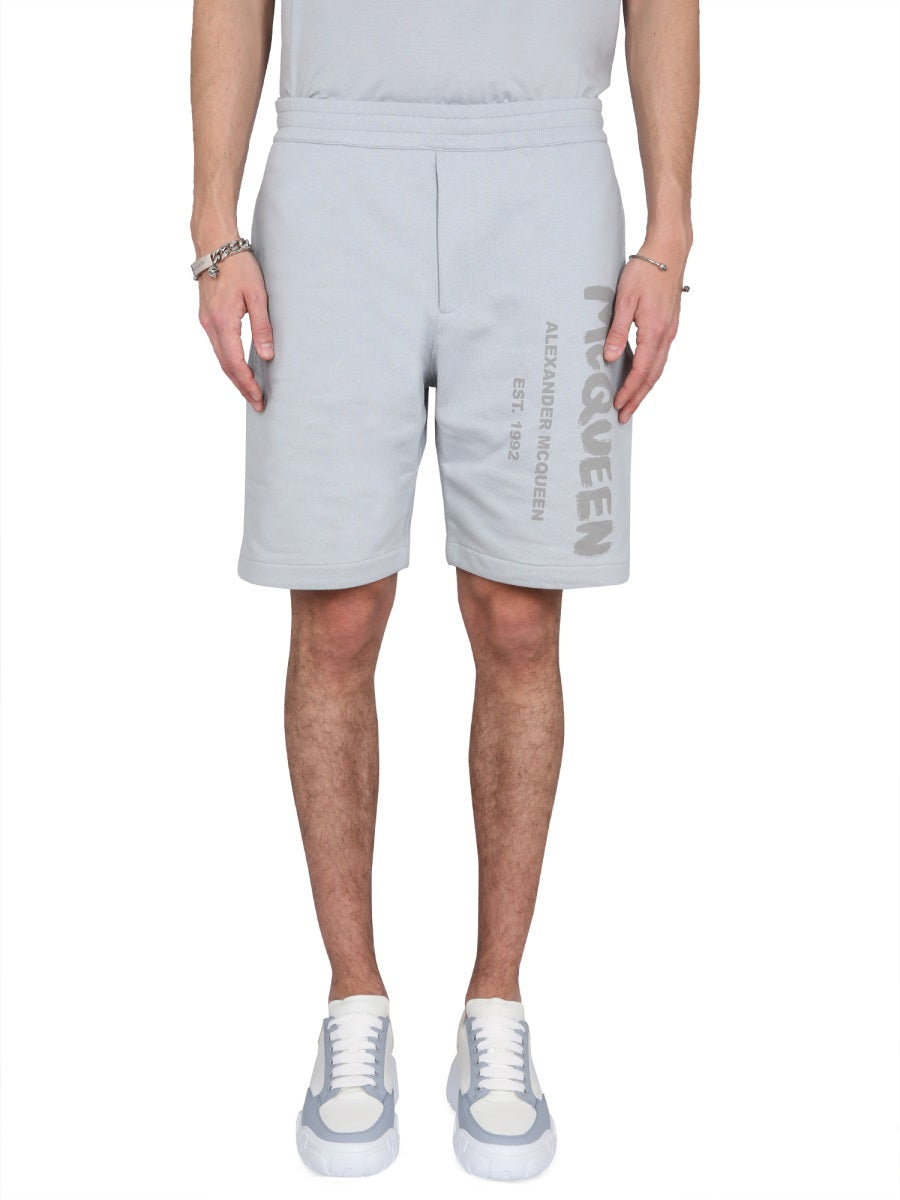 Alexander McQueen Shorts? Alexander Mcqueen Men Bermuda Shorts With Graffiti Logo Print Premium Designer Casual Shorts