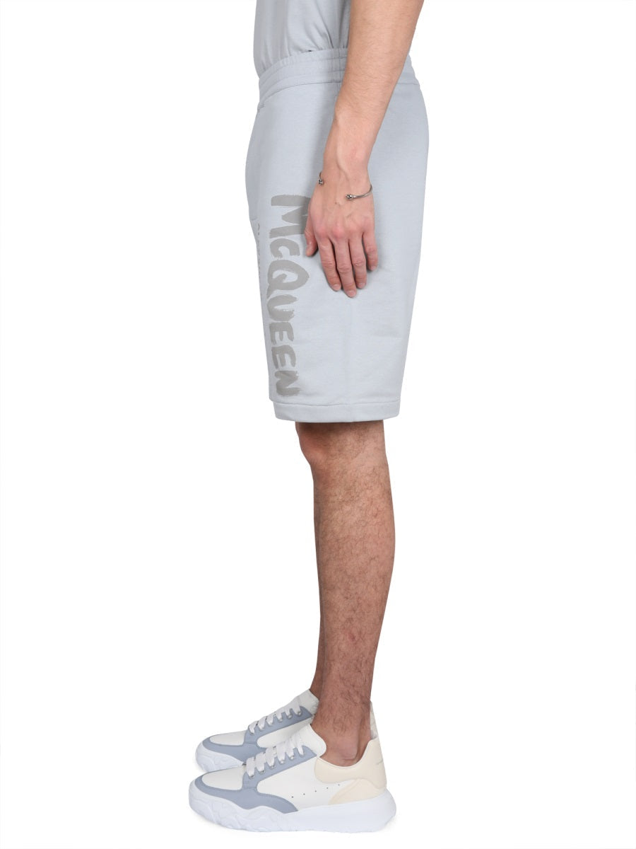 Alexander McQueen Shorts? Alexander Mcqueen Men Bermuda Shorts With Graffiti Logo Print Premium Designer Casual Shorts