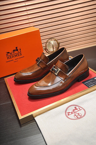 Hermès Grey Classic Ballet Flats - Front View