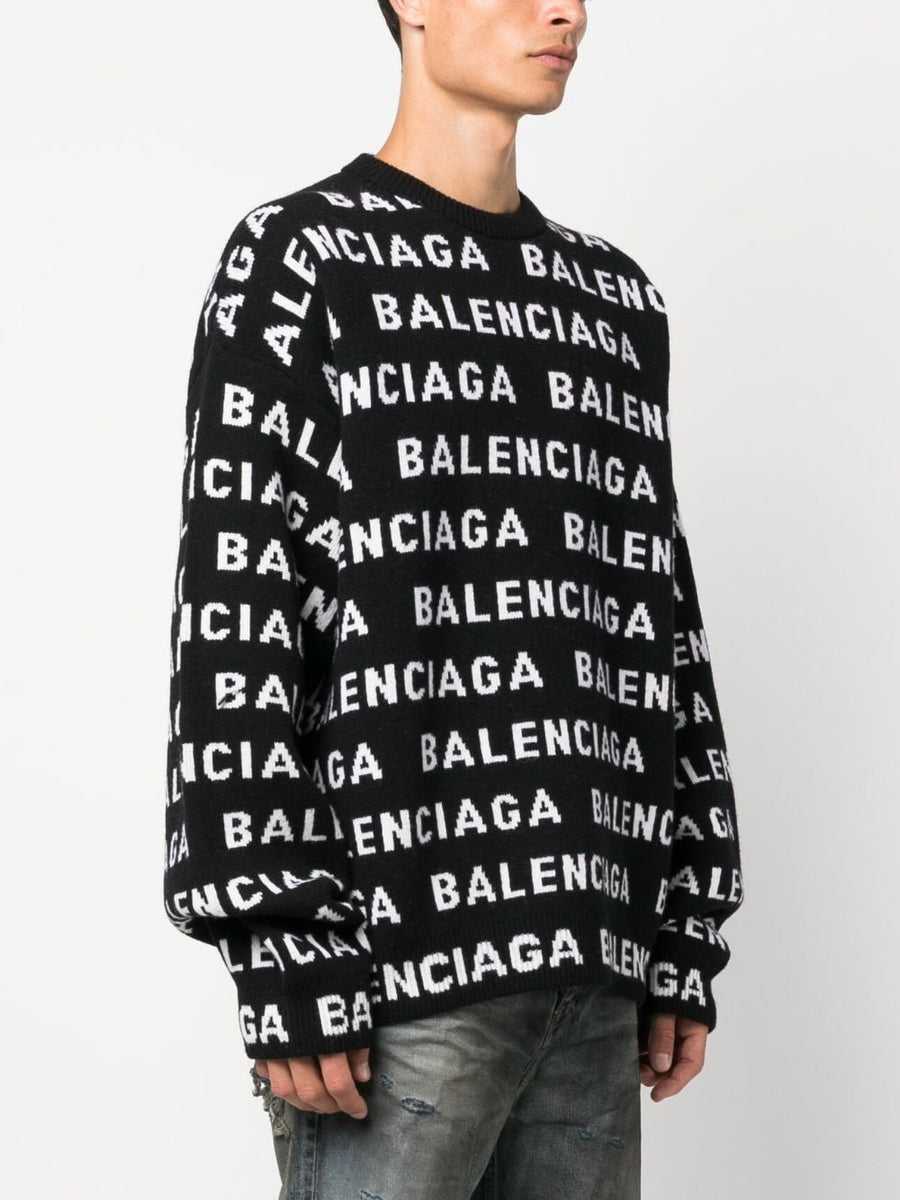 Balenciaga Sweaters? BALENCIAGA Allover Logo Crewneck Sweater - Men’s Size Luxury Designer Knit Sweater