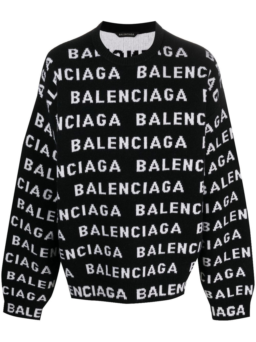 Balenciaga Sweaters? BALENCIAGA Allover Logo Crewneck Sweater - Men’s Size Luxury Designer Knit Sweater
