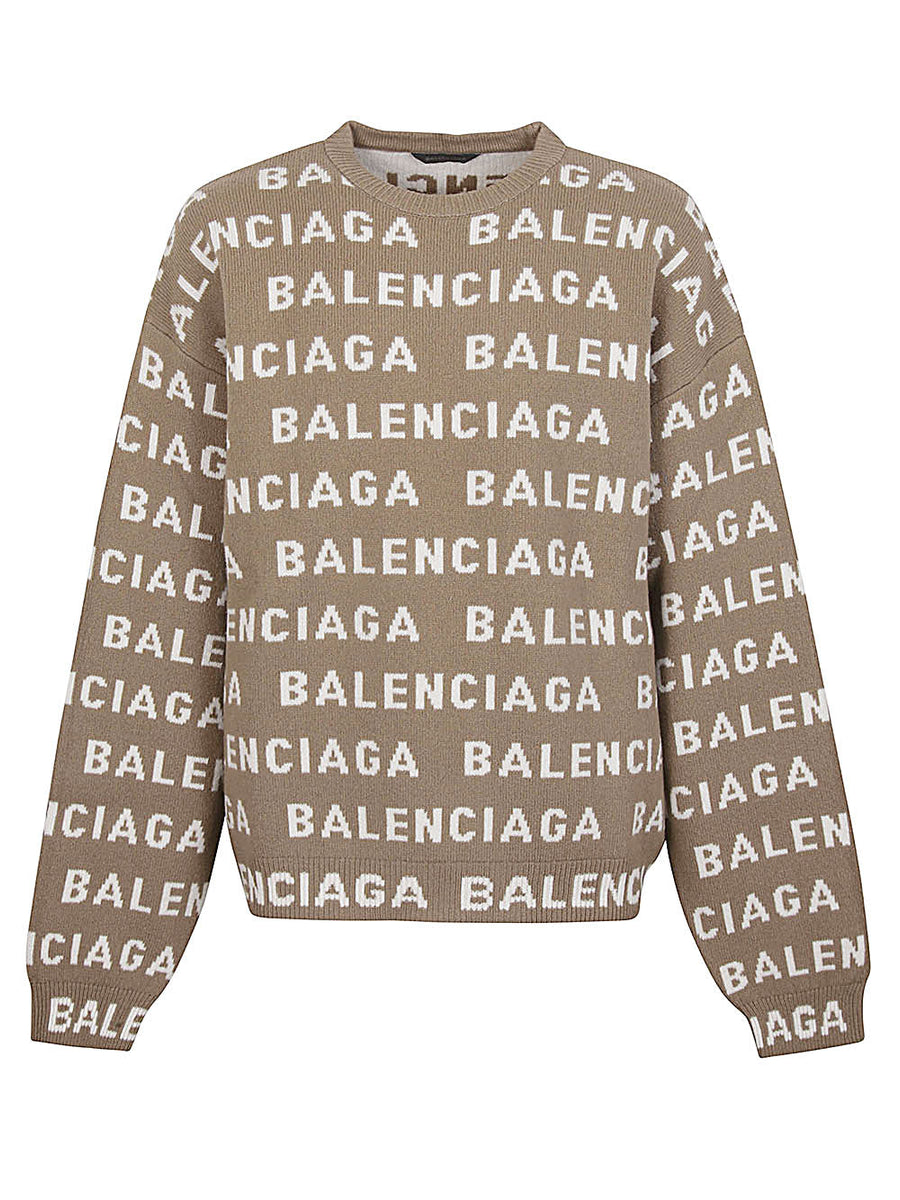 Balenciaga Sweaters? BALENCIAGA Allover Logo Crewneck Sweater Luxury Designer Knit Sweater