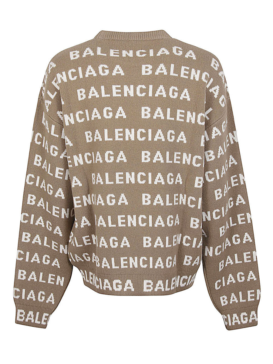 Balenciaga Sweaters- BALENCIAGA Allover Logo Crewneck Sweater Luxury Designer Knit Sweater