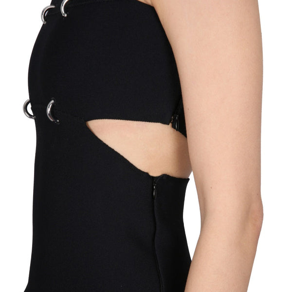 Close-up of Alexander McQueen cocktail dresses hardware and fine stitching