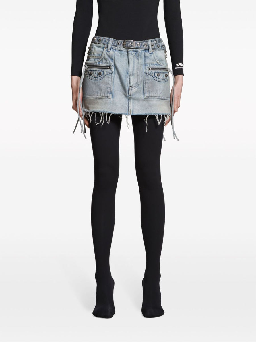 Balenciaga Skirts- BALENCIAGA Fringe Edge Low Waist Denim Mini Skirt Chic Everyday Designer Skirt