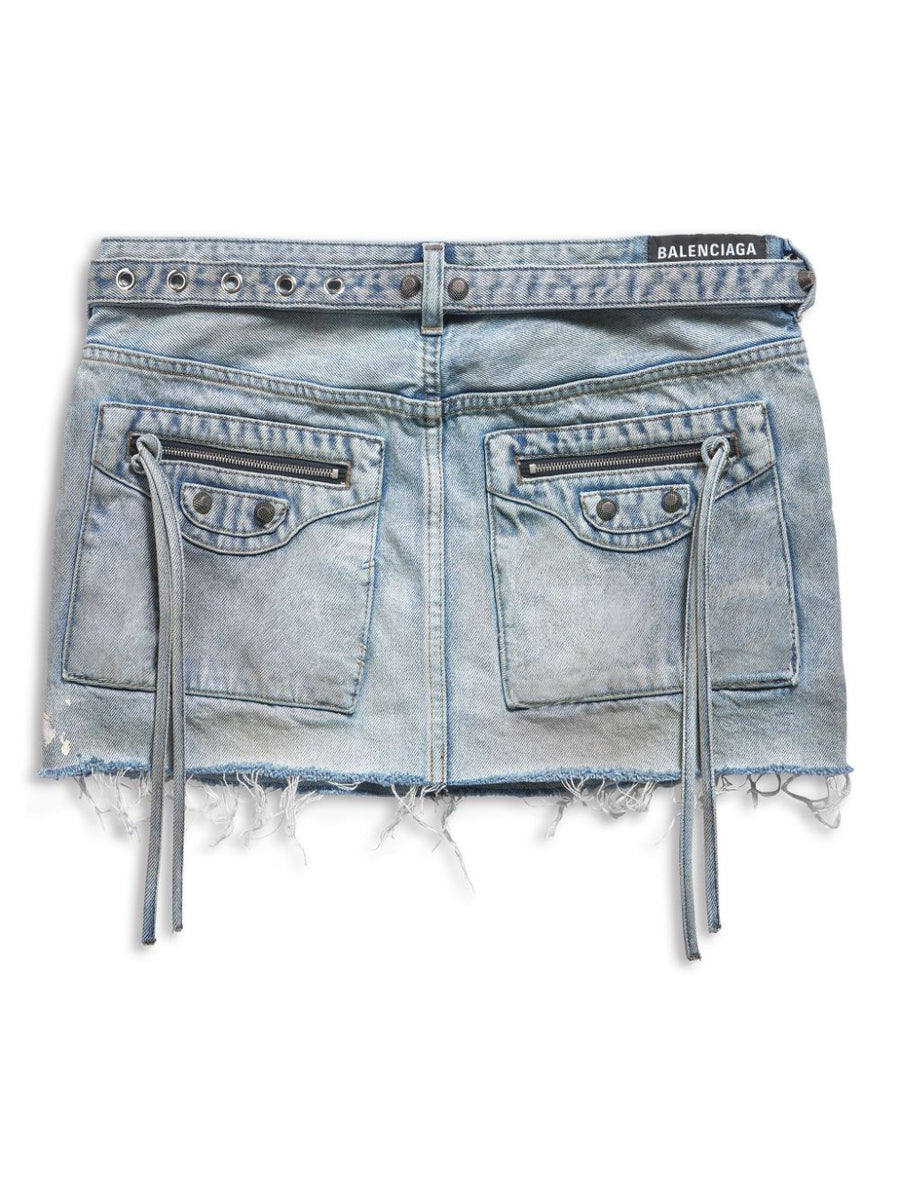 Balenciaga Skirts- BALENCIAGA Fringe Edge Low Waist Denim Mini Skirt Chic Everyday Designer Skirt