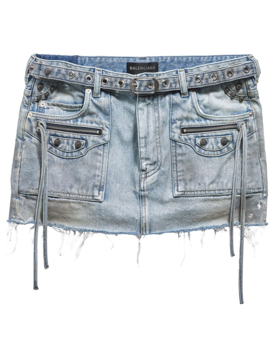 Balenciaga Skirts- BALENCIAGA Fringe Edge Low Waist Denim Mini Skirt Chic Everyday Designer Skirt