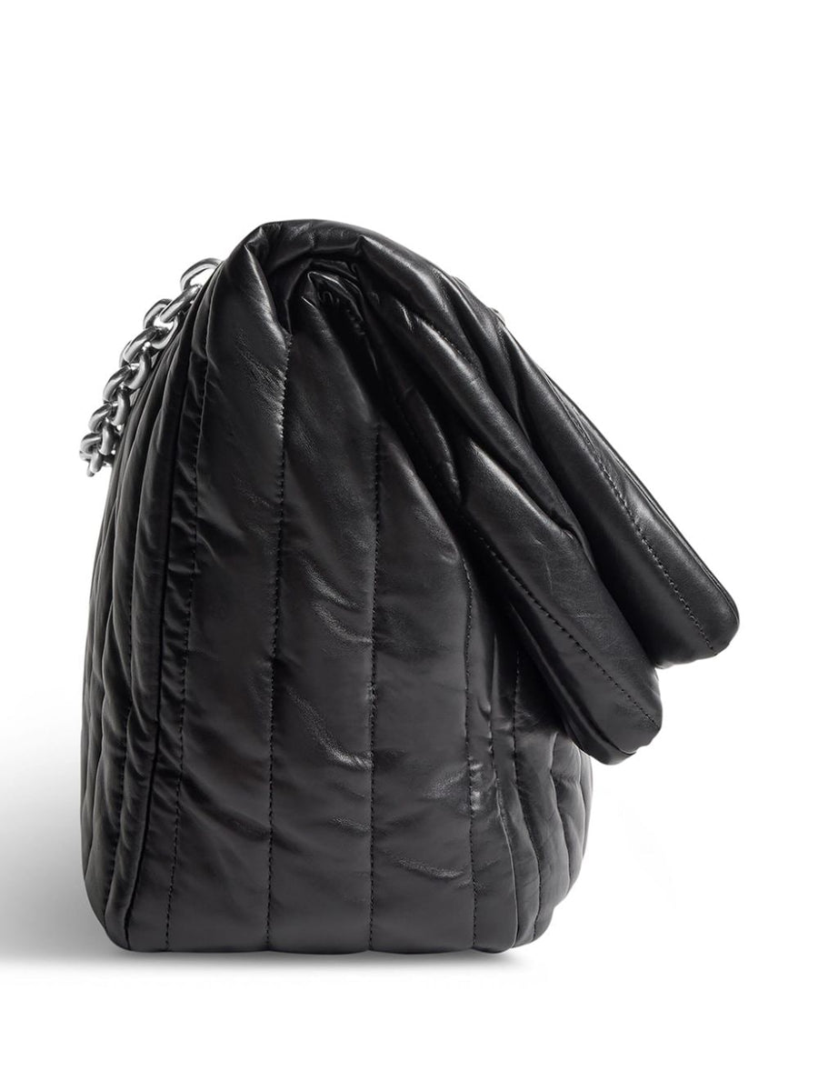 Close-up of Balenciaga shoulder bags hardware and fine stitching