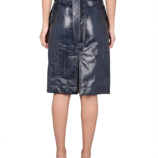 Bottega Veneta Skirts? Bottega Veneta Women Leather Midi Skirt Chic Everyday Designer Skirt