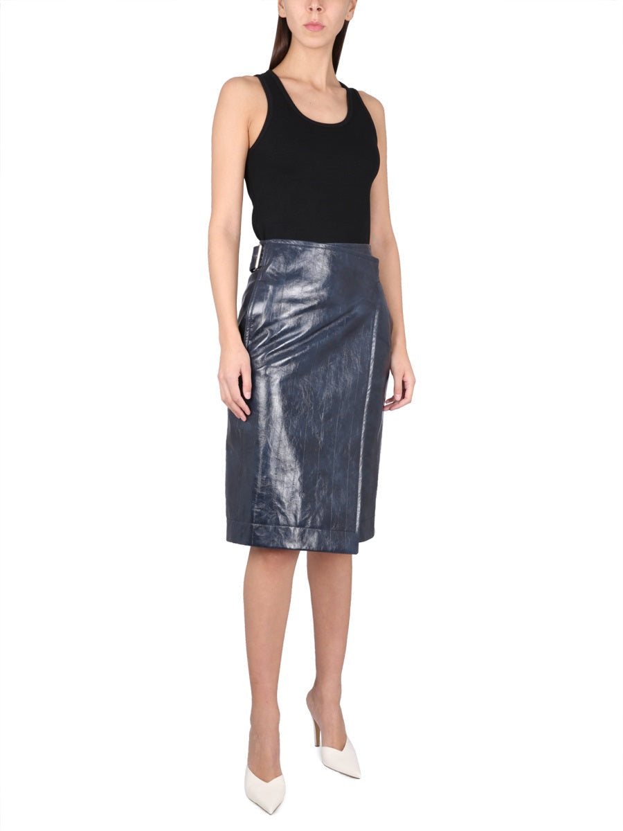Bottega Veneta Skirts? Bottega Veneta Women Leather Midi Skirt Chic Everyday Designer Skirt