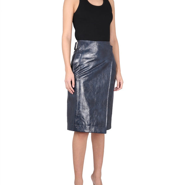 Bottega Veneta Skirts? Bottega Veneta Women Leather Midi Skirt Chic Everyday Designer Skirt